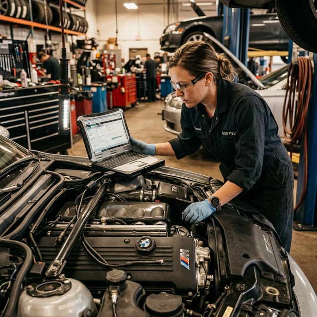 Engine diagnostics on a BMW at B-Town Automotive Georgetown